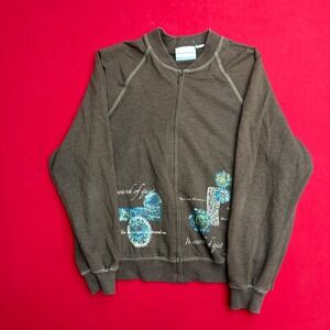 VTG Y2K Alfred Dunner Brown Full Zip Sweatshirt In Search of Graphic Mandala XL